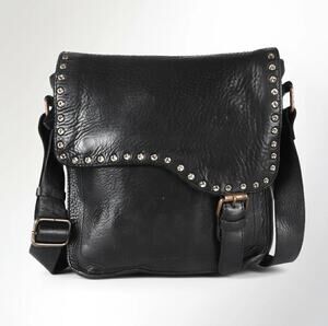Spaghetti Western Black Leather Studded Envelope Crossbody Bag Festival Y2K Boho